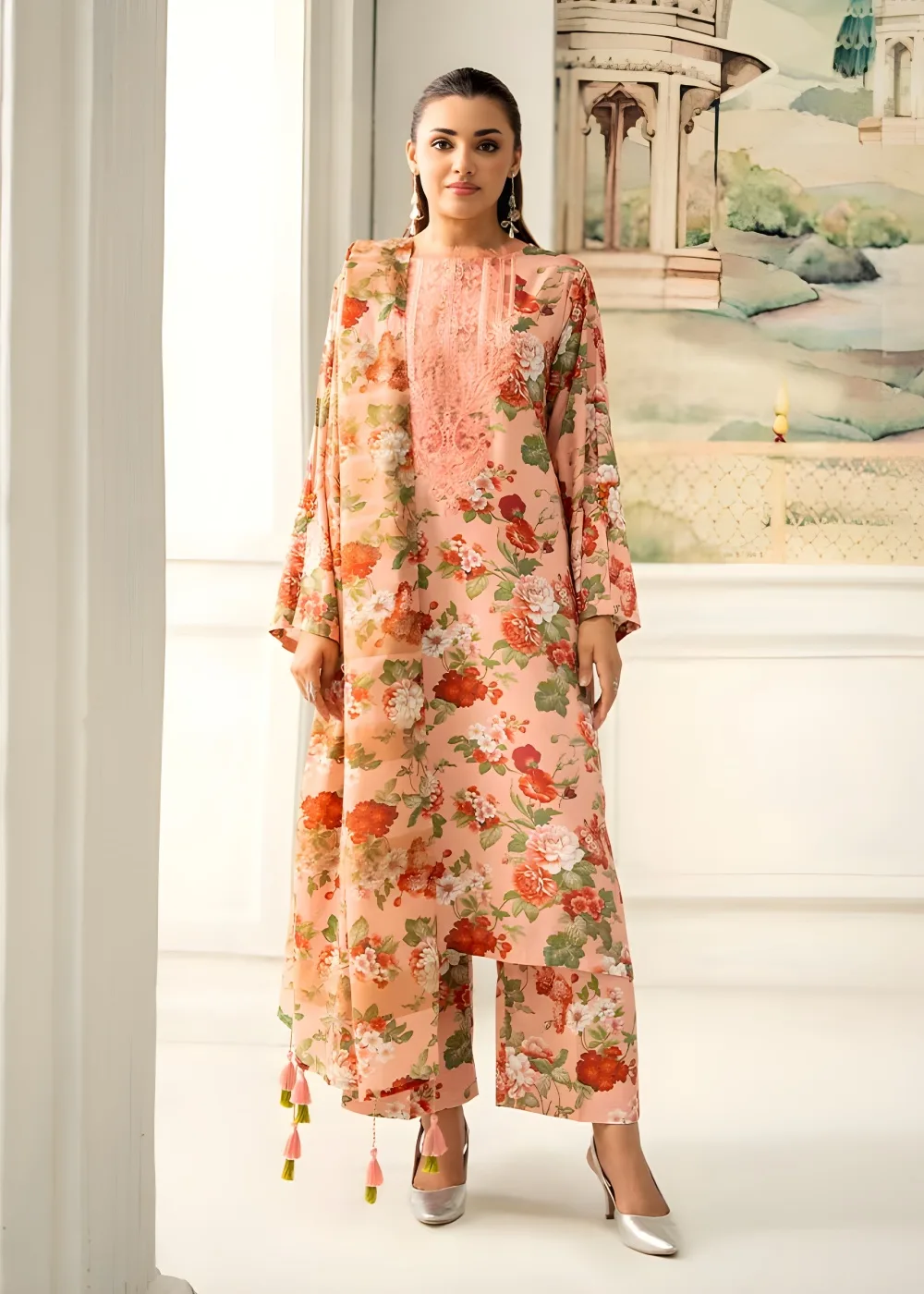Digital Printed Linen Bana Dora with Digital Printed Jacquard Brosha