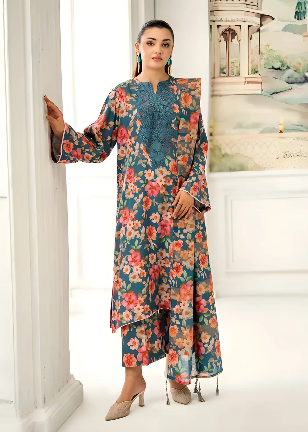 Digital Printed Linen Bana Dora with Digital Printed Jacquard Brosha