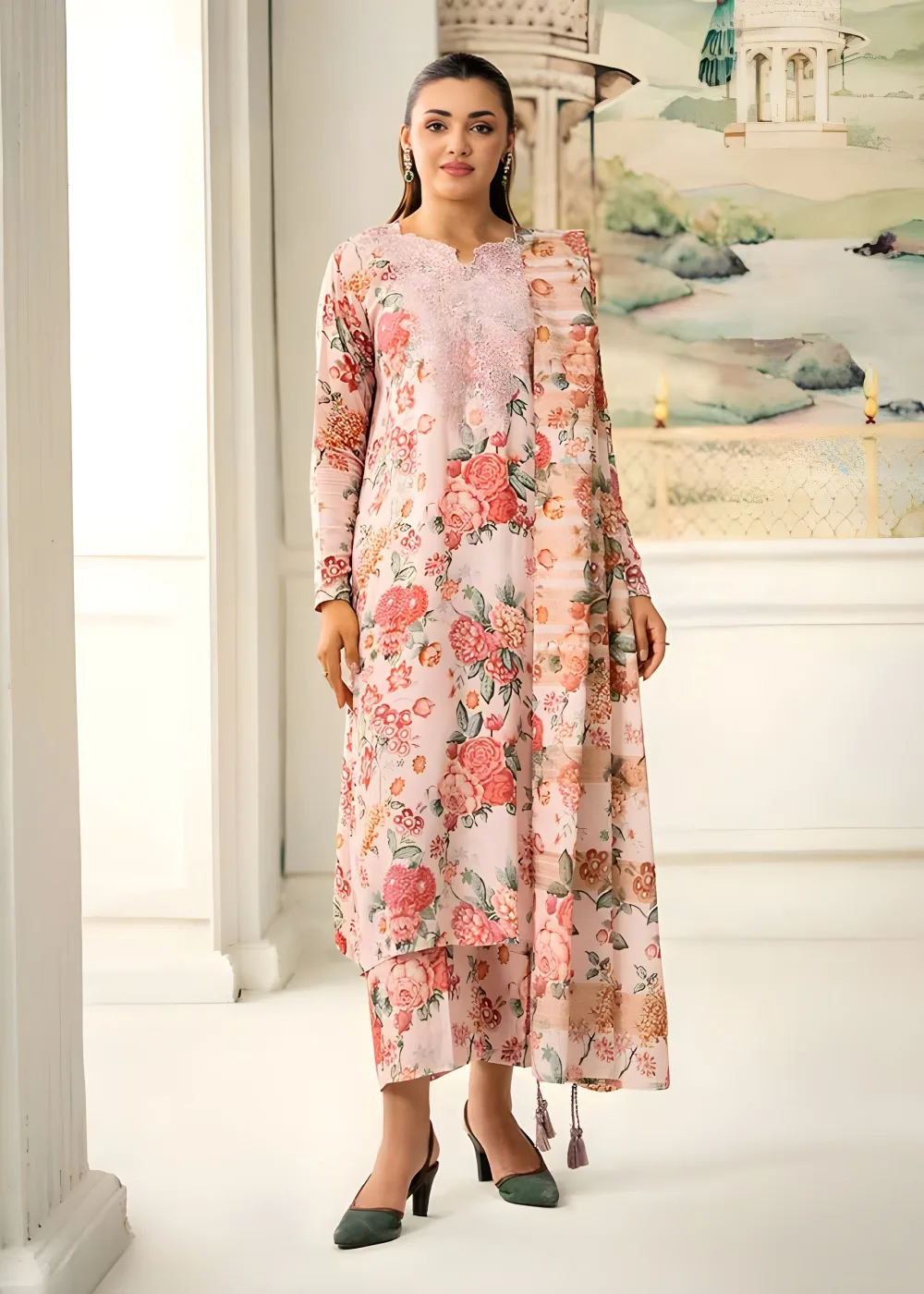 Digital Printed Linen Bana Dora with Digital Printed Jacquard Brosha