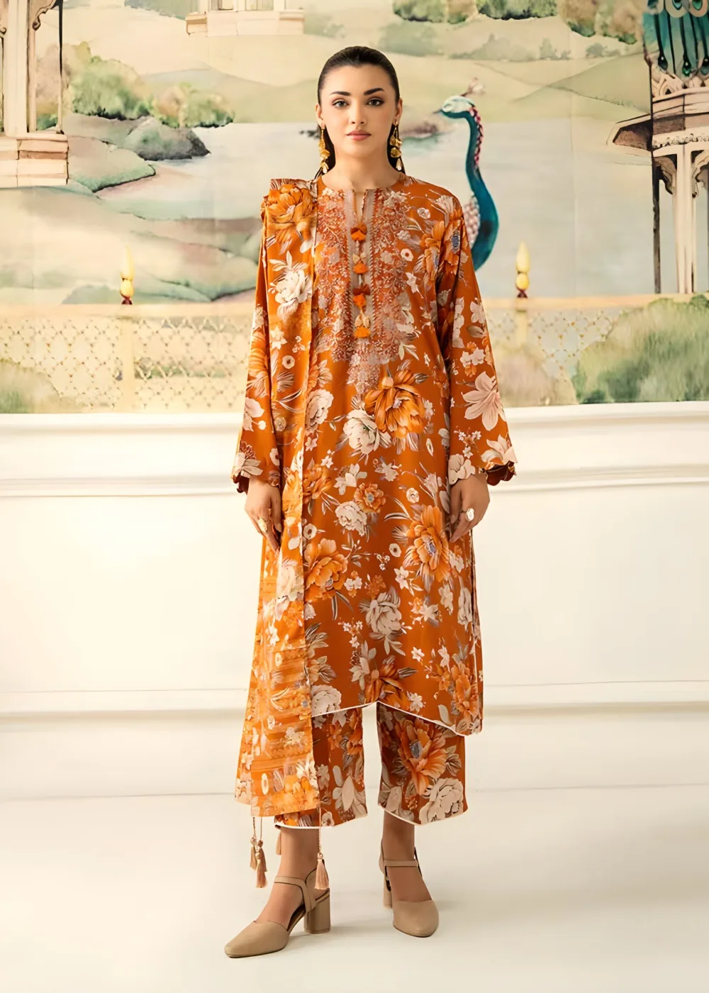 Digital Printed Linen Bana Dora with Digital Printed Jacquard Brosha