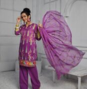 3 Piece Digital Print Embroidery Lawn Dress Fiza Noor Volume Baghi FN-01