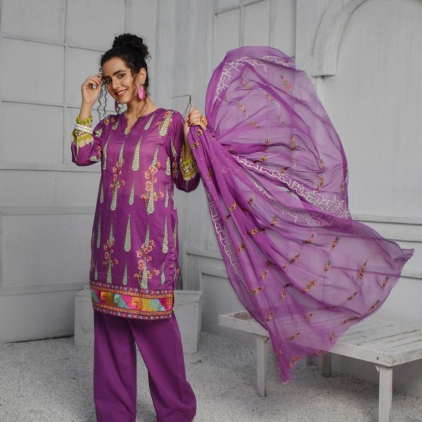 3 Piece Digital Print Embroidery Lawn Dress Fiza Noor Volume Baghi FN-01