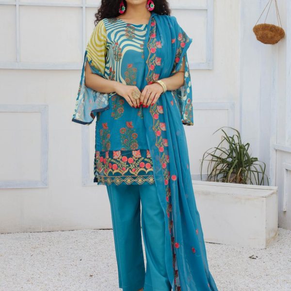 3 Piece Digital Print Embroidery Lawn Dress Fiza Noor Volume Baghi FN-02