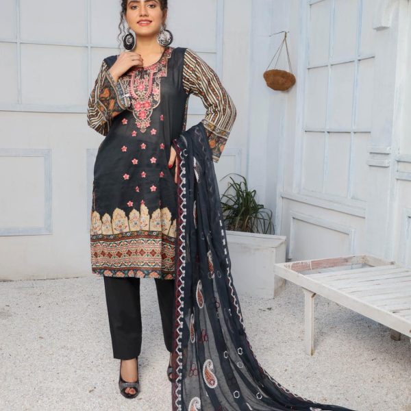 3 Piece Digital Print Embroidery Lawn Dress Fiza Noor Volume Baghi FN-11