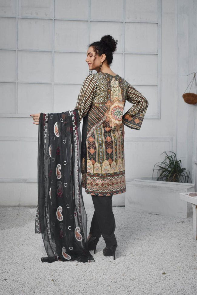 3 Piece Digital Print Embroidery Lawn Dress Fiza Noor Volume Baghi FN-10