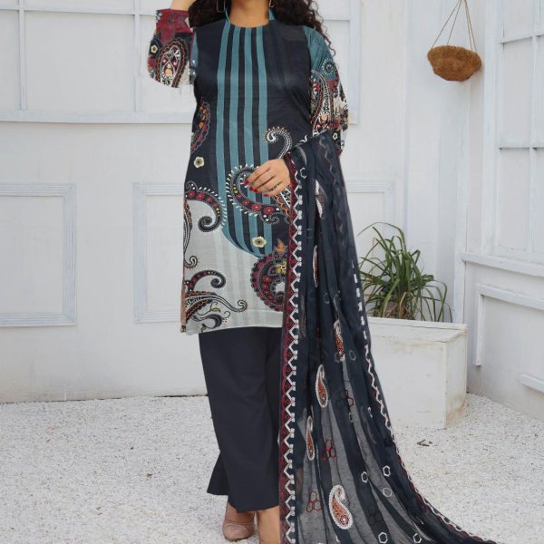3 Piece Digital Print Embroidery Lawn Dress Fiza Noor Volume Baghi FN-13