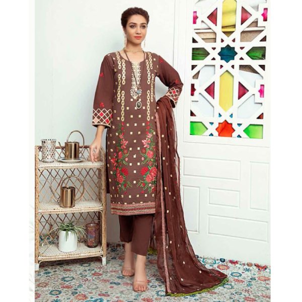 Special Cotton Heavy Embroidered with Embroidered bamber Chiffon Dupatta (Winter Collection 2021) by Arham Textile
