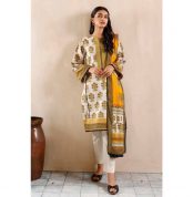3PC Unstitched Cambric Cotton Embroidered Suit with Printed Lawn Dupatta CBE-12005 - Gul Ahmed