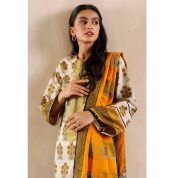 3PC Unstitched Cambric Cotton Embroidered Suit with Printed Lawn Dupatta CBE-12005 - Gul Ahmed