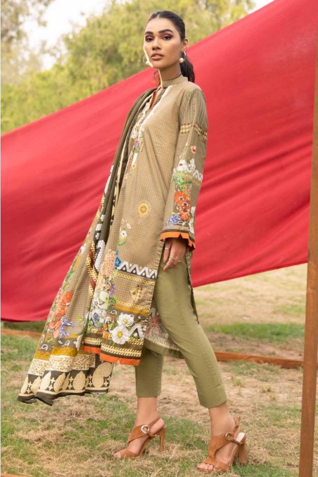3PC Unstitched Cambric Cotton Printed Suit with Printed Lawn Dupatta CN-12009 - Gul Ahmed