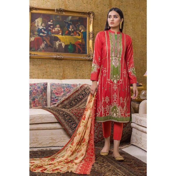 3PC Unstitched Embroidered Digital Printed Lawn Suit With Embroidered Digital Printed Chiffon Dupatta BCT-45 by Gul Ahmed