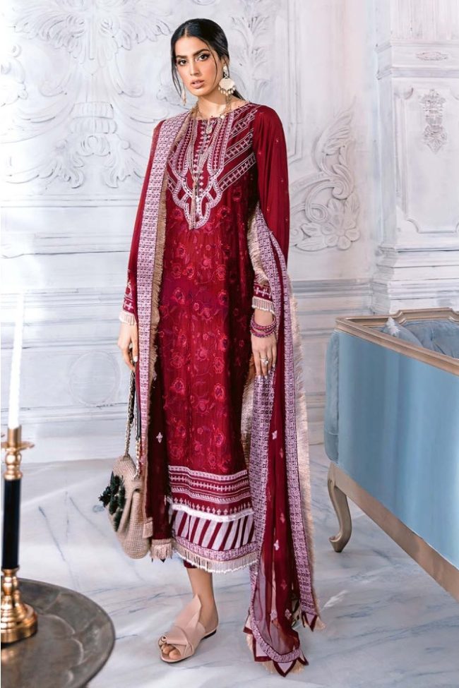 3PC Unstitched Embroidered Lawn Suit With Embroidered Chiffon Dupatta PM-396 by Gul Ahmed