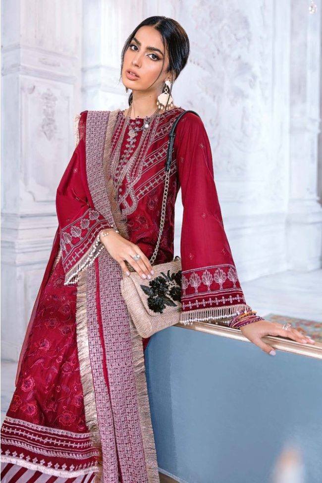 3PC Unstitched Embroidered Lawn Suit With Embroidered Chiffon Dupatta PM-396 by Gul Ahmed