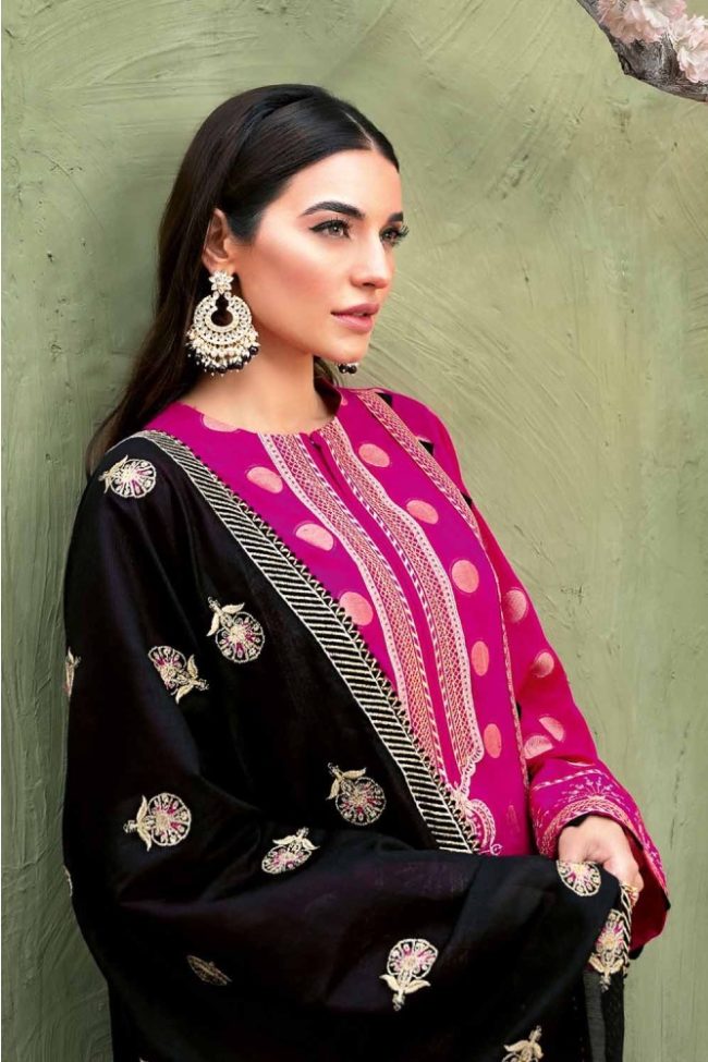 3PC Unstitched Jacquard Suit With Cotton Net Embroidered Dupatta PM-384 by Gul Ahmed