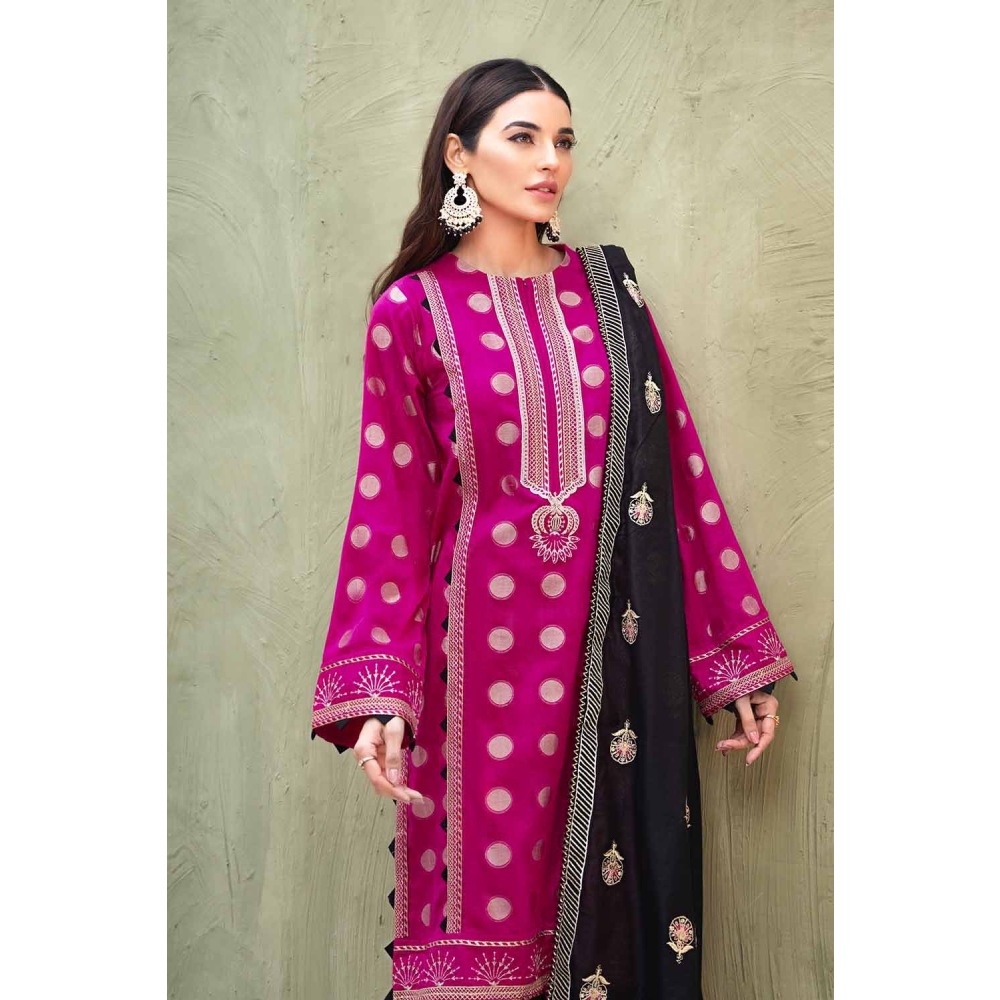 3PC Unstitched Jacquard Suit With Cotton Net Embroidered Dupatta PM-384 by Gul Ahmed