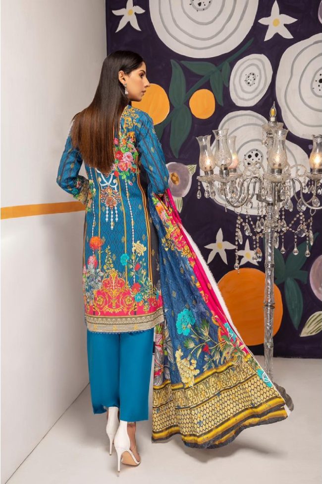 Umaimas Digital Neck Embroidered with Sequence Jall Digital Lawn Dupatta by Arham Textile Design No.02