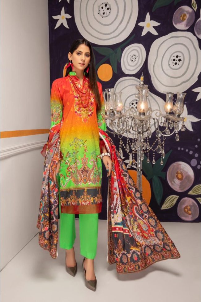 Umaimas Digital Neck Embroidered with Sequence Jall Digital Lawn Dupatta by Arham Textile Design No.03