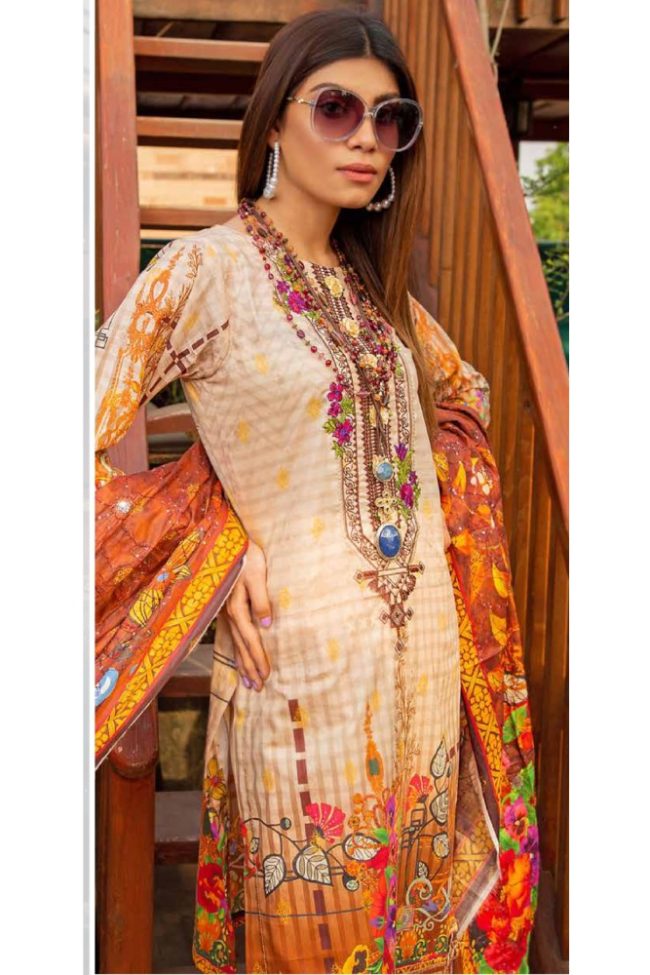 Umaimas Digital Neck Embroidered with Sequence Jall Digital Lawn Dupatta by Arham Textile AR-05