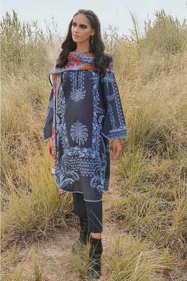 3PC Unstitched Corduroy Suit with Printed Cotton Net Dupatta CD-12009 A by Gul Ahmed PK