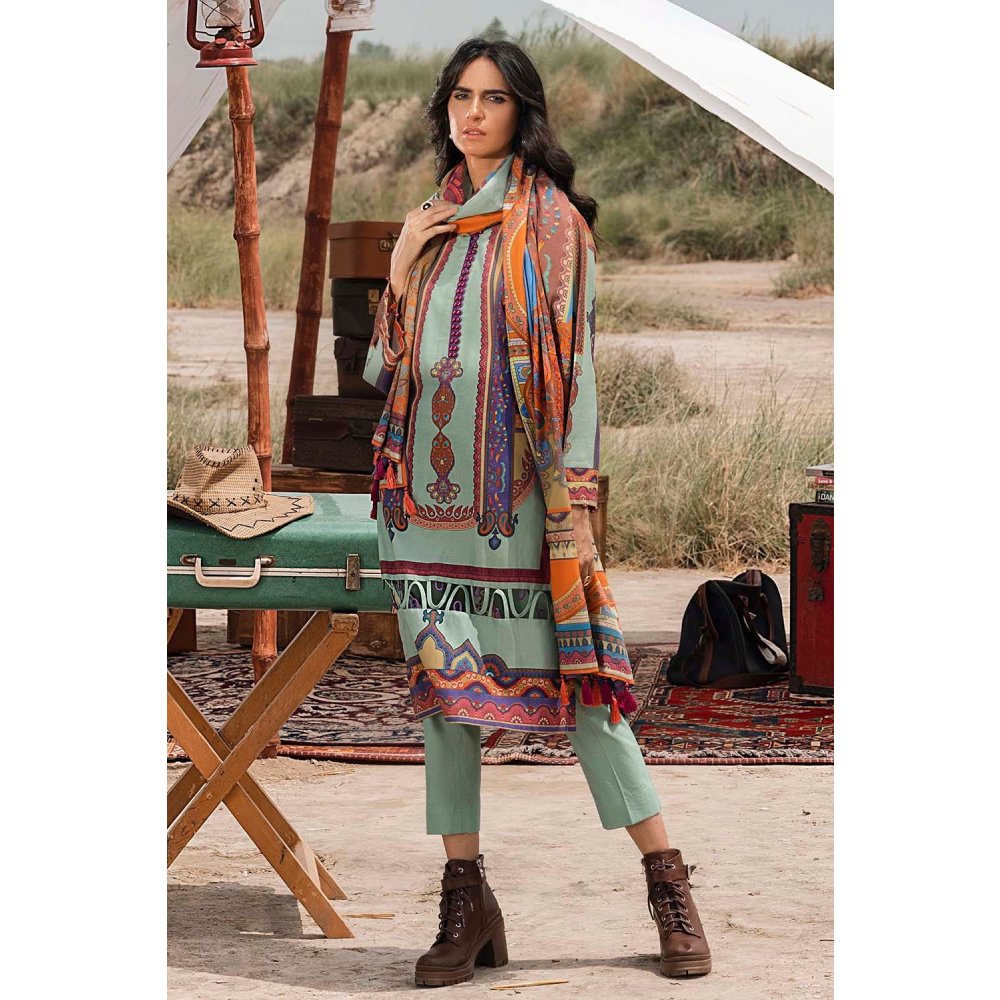 3PC Unstitched Corduroy Suit with Printed Cotton Net Dupatta CD-12013 A by Gul Ahmed Online PK