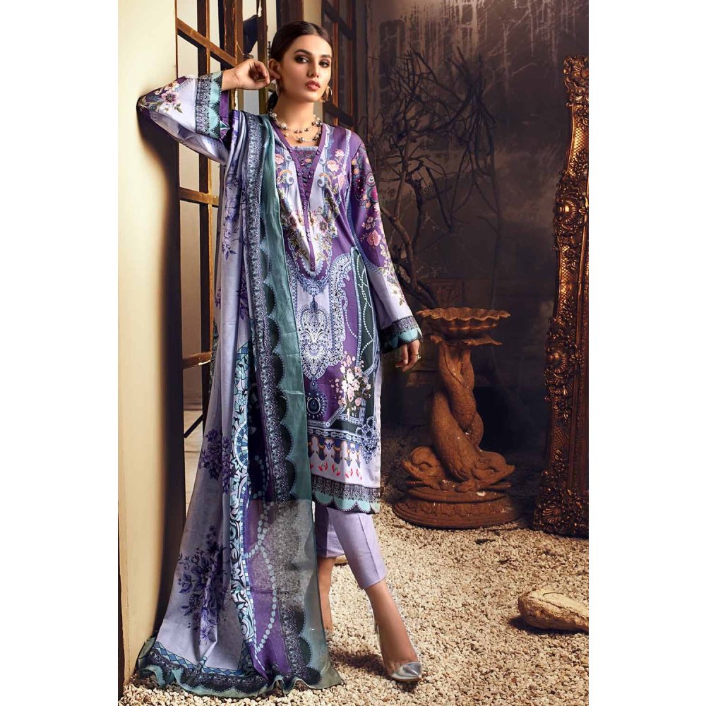 3PC Unstitched Digital Printed Corduroy Suit with Cotton Net Dupatta CD-12010 A by Gul Ahmed PK