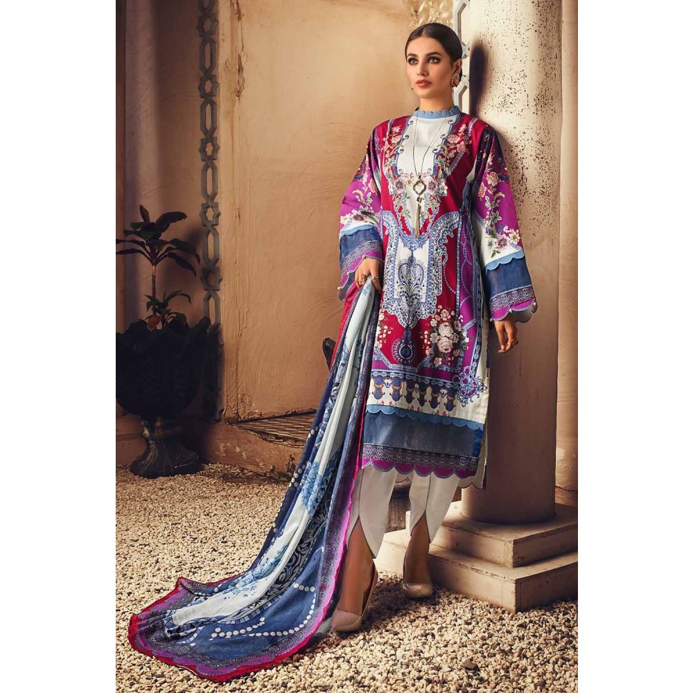 3PC Unstitched Digital Printed Corduroy Suit with Cotton Net Dupatta CD-12010 B by Gul Ahmed Online PK