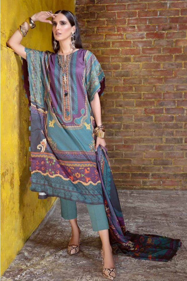 3PC Unstitched Digital Printed Corduroy Suit with Cotton Net Dupatta CD-12011 A by Gul Ahmed New Collection Winter