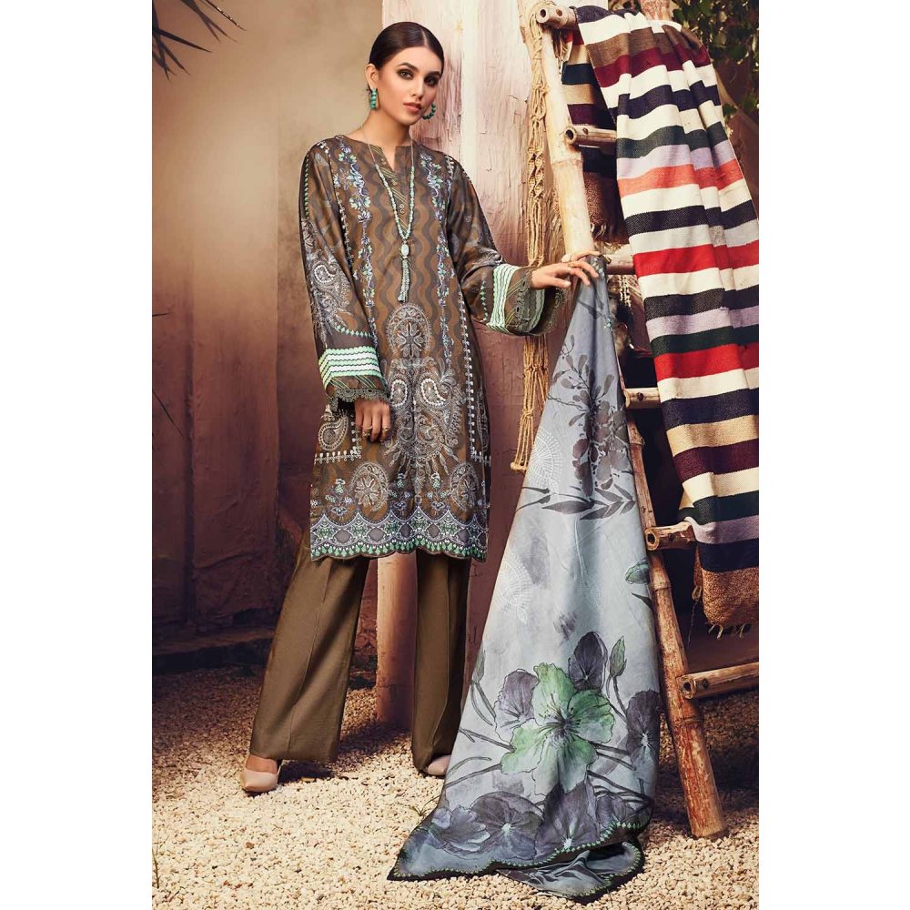 3PC Unstitched Digital Printed Corduroy Suit with Cotton Net Dupatta CD-12015 B by Gul Ahmed Winter Collection