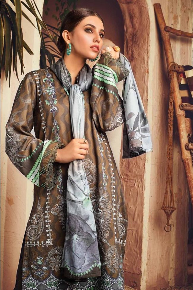 3PC Unstitched Digital Printed Corduroy Suit with Cotton Net Dupatta CD-12015 B by Gul Ahmed Winter Collection