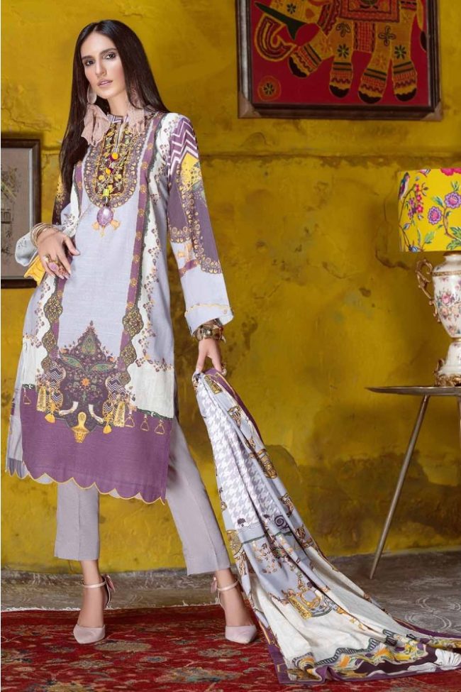 3PC Unstitched Embroidered Khaddar Suit with Digital Printed Dupatta K-12018 by Gul Ahmed New Collection Winter