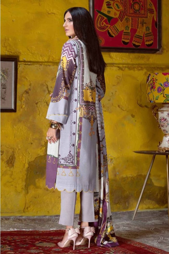 3PC Unstitched Embroidered Khaddar Suit with Digital Printed Dupatta K-12018 by Gul Ahmed New Collection Winter