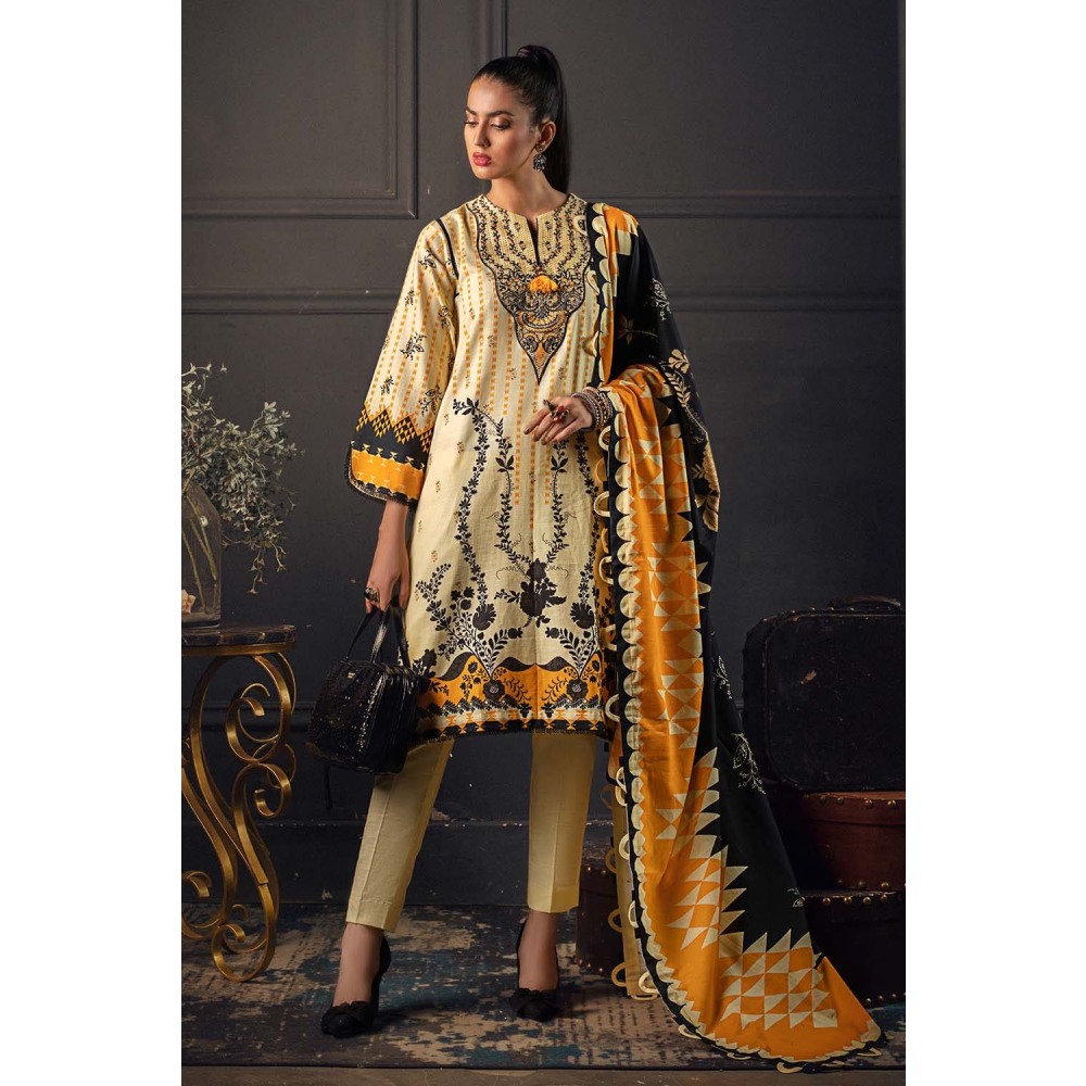 3PC Unstitched Embroidered Khaddar Suit with Digital Printed Khaddar Dupatta K-12016 Gul Ahmed New Collection Winter