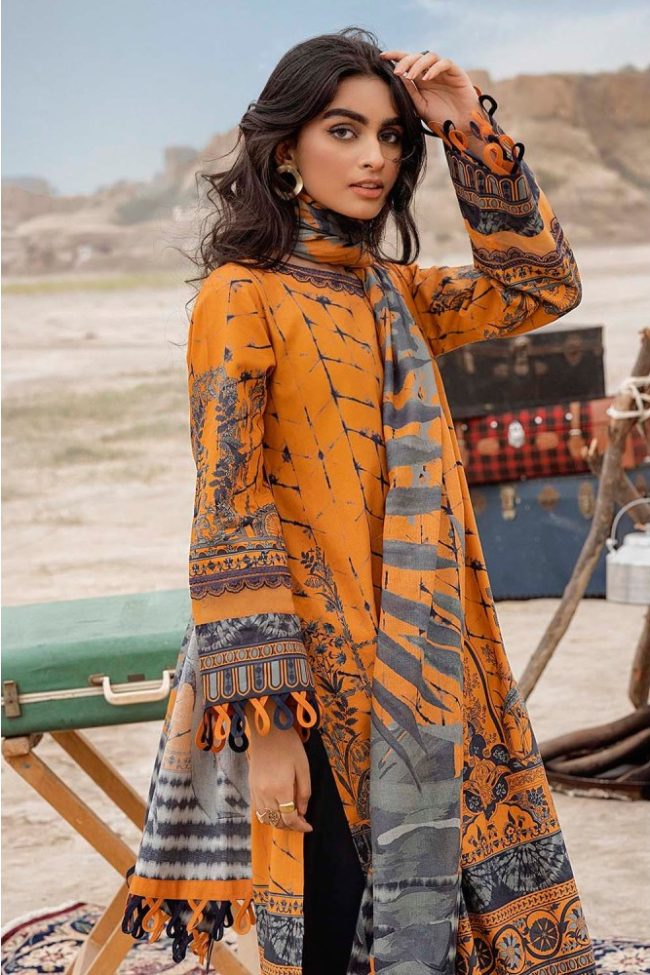 3PC Unstitched Corduroy Embroidered Suit with Digital Printed Cotton Net Dupatta CD-12001 - Gul Ahmed New Collection Winter