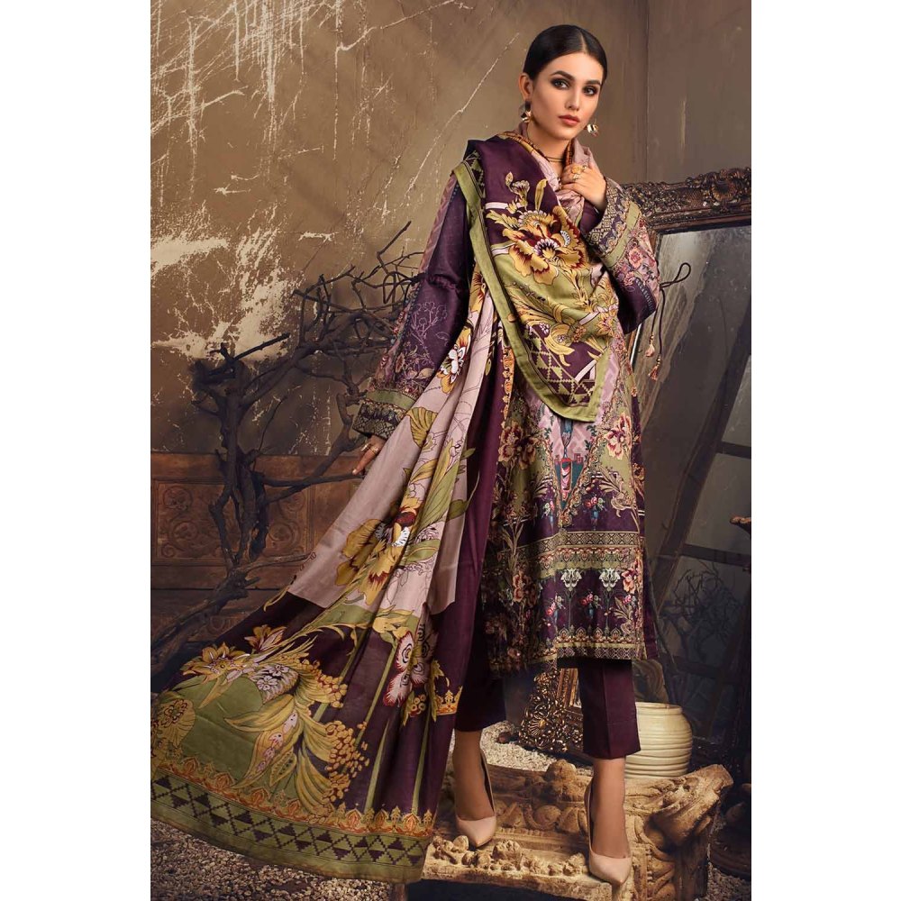 3PC Unstitched Embroidered Corduroy Suit with Digital Printed Cotton Net Dupatta CD-12014 - Gul Ahmed New Collection Winter