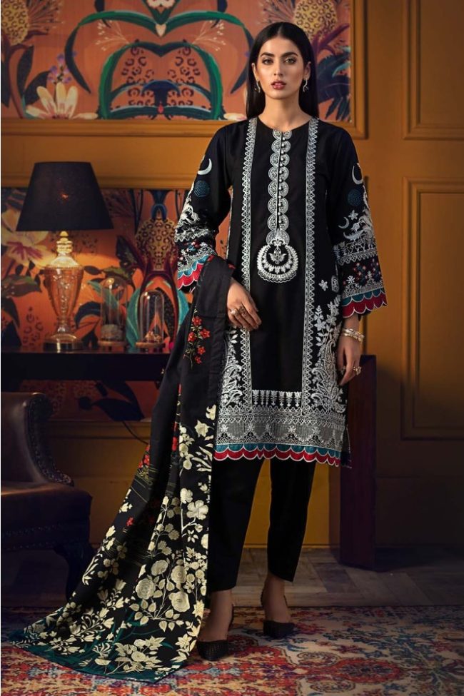 3PC Unstitched Embroidered Khaddar Suit with Digital Printed Khaddar Dupatta K-12015 - Gul Ahmed Ideas Winter Collection