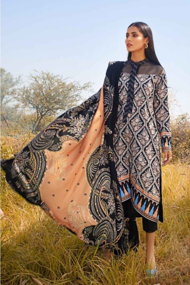 3PC Unstitched Irani Pashmina Dupatta Suit AP-12063 - Gul Ahmed New Collection Winter