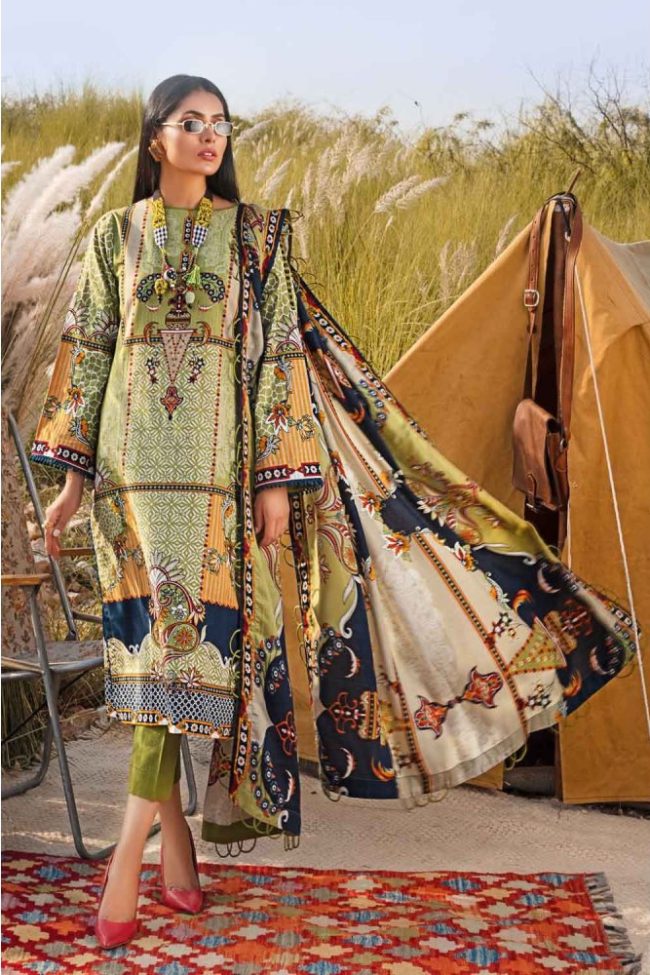 3PC Unstitched Irani Pashmina Dupatta Suit AP-12068 - Gul Ahmed New Collection Winter