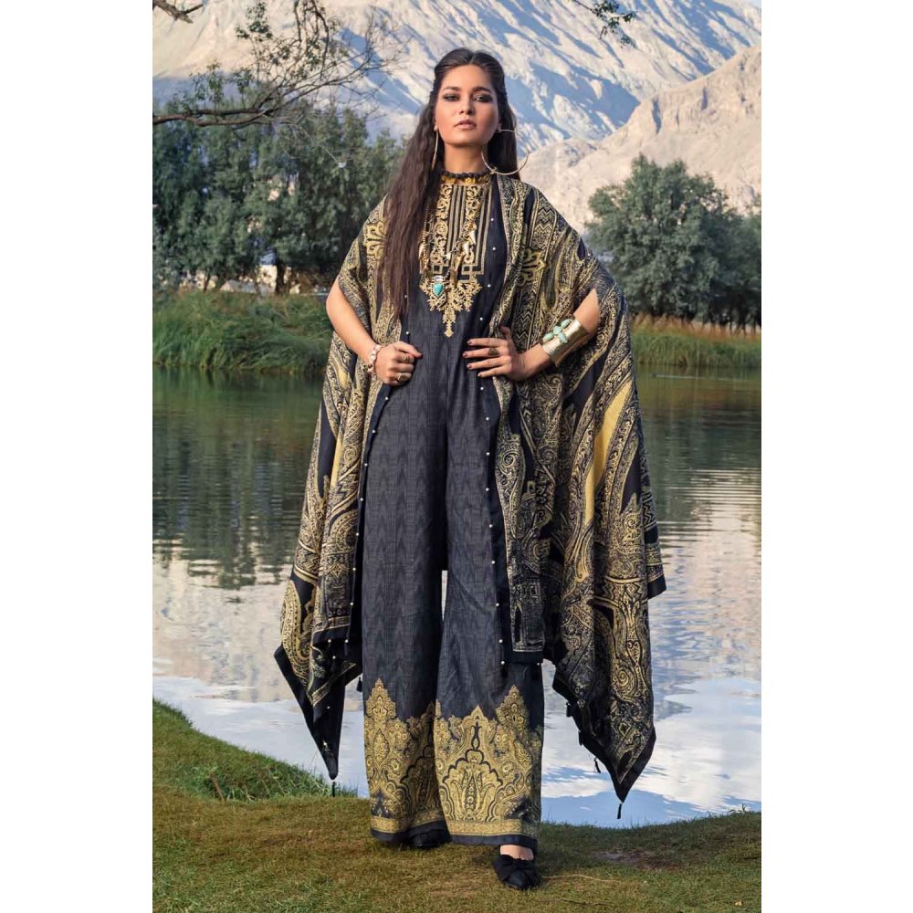 3PC Unstitched Khaddar Embroidered Suit With Poly Viscose Dupatta PVS-12011 - Gul Ahmed New Collection Winter