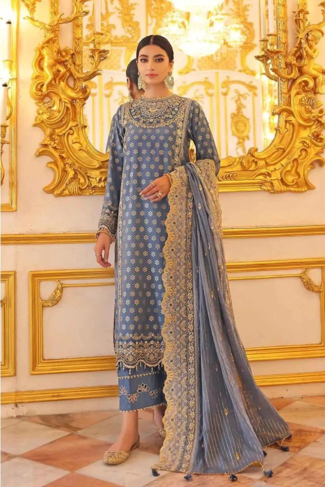 3PC Unstitched Jacquard Embroidered Suit with Embroidered Jacquard Dupatta PRW-22003 - Gul Ahmed Pre-Wedding Unstitched Collection