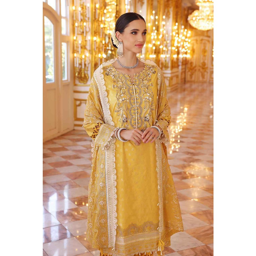 3PC Unstitched Jacquard Embroidered Suit with Paper Cotton Dupatta PRW-22004 - Pre Wedding Collection by Gul Ahmed - Pakistani Wedding Party Dresses