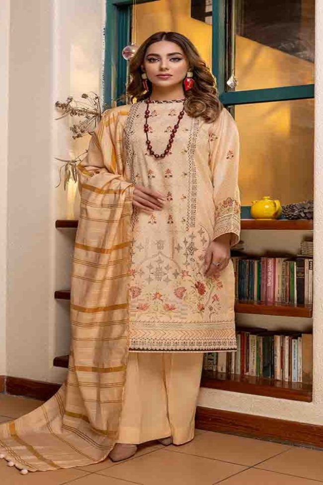 3-Piece Nari Premium Self Jacquard Embroidered Suit by GullJee - GNR2201A4