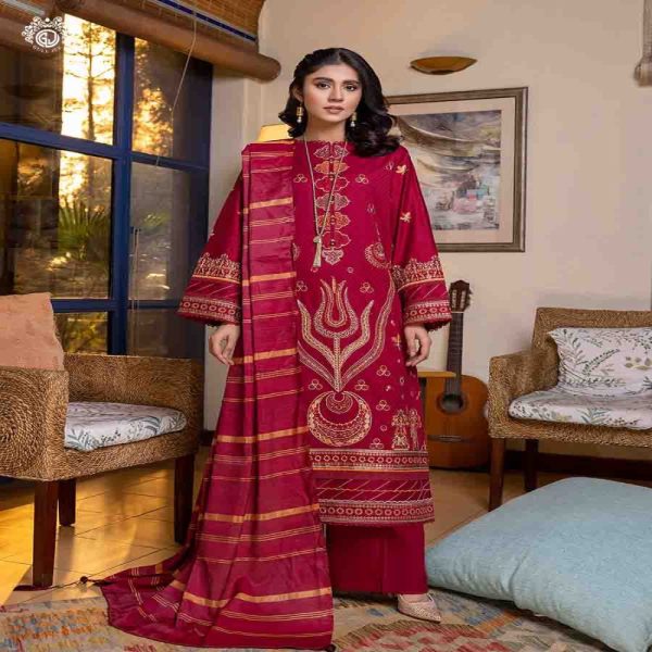 3-Piece Nari Premium Self Jacquard Embroidered Suit by GullJee - GNR2201A7