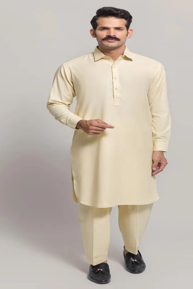 Cream Unstitched Fabric Mega Super by Gul Ahmed Wash n Wear Sale - 230296