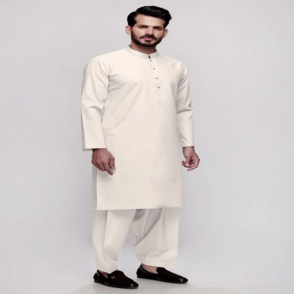 Off White Unstitched Fabric Mega Super by Gul Ahmed Wash n Wear Sale - 214765