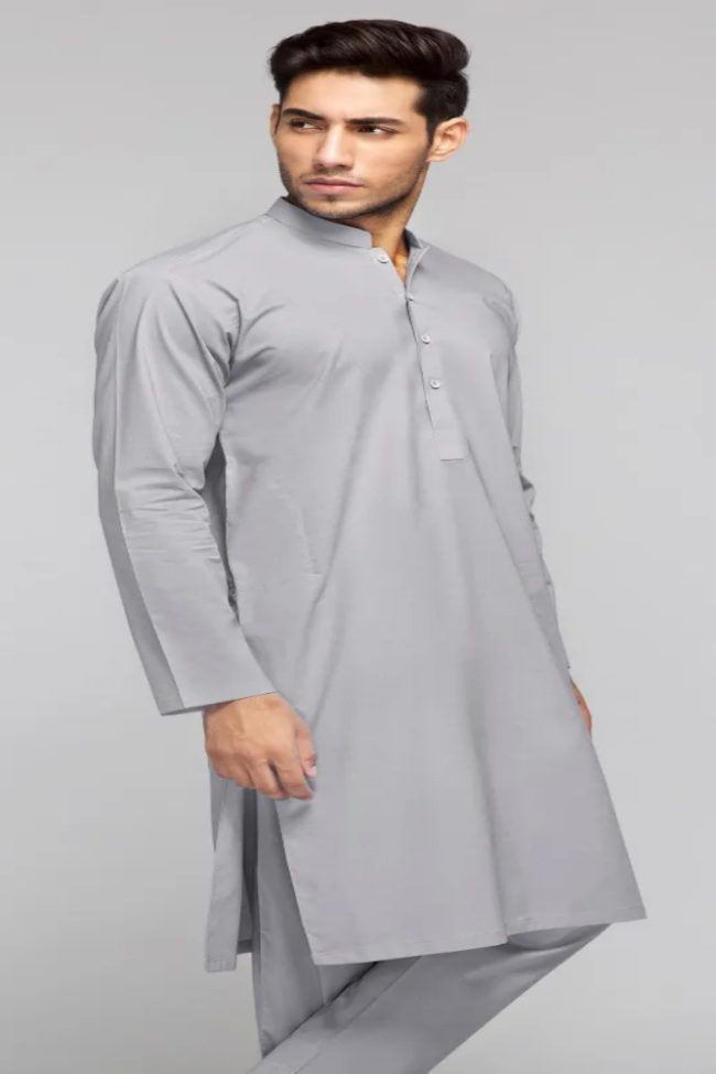 Silver Grey Unstitched Fabric Mega Super by Gul Ahmed Wash n Wear Sale - 273265