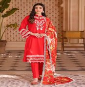3PC Embroidered Lawn Unstitched Digital Printed Suit With Laces and Digital Printed Denting Lawn Dupatta DN-32063 by Gul Ahmed Embroidered Lawn