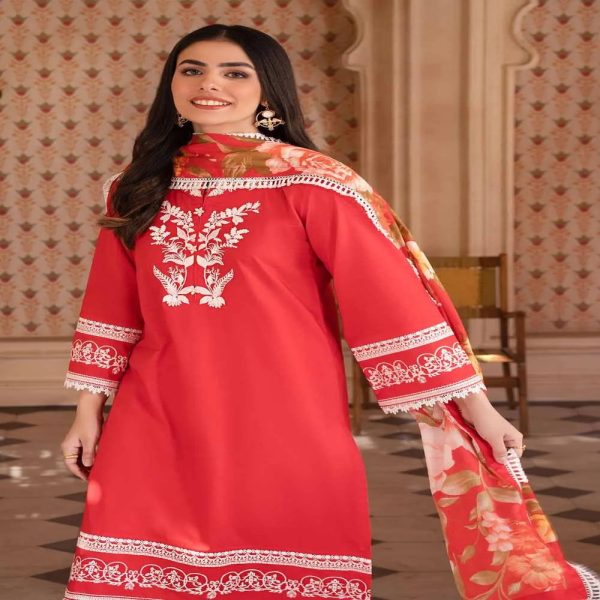 3PC Embroidered Lawn Unstitched Digital Printed Suit With Laces and Digital Printed Denting Lawn Dupatta DN-32063 by Gul Ahmed Embroidered Lawn