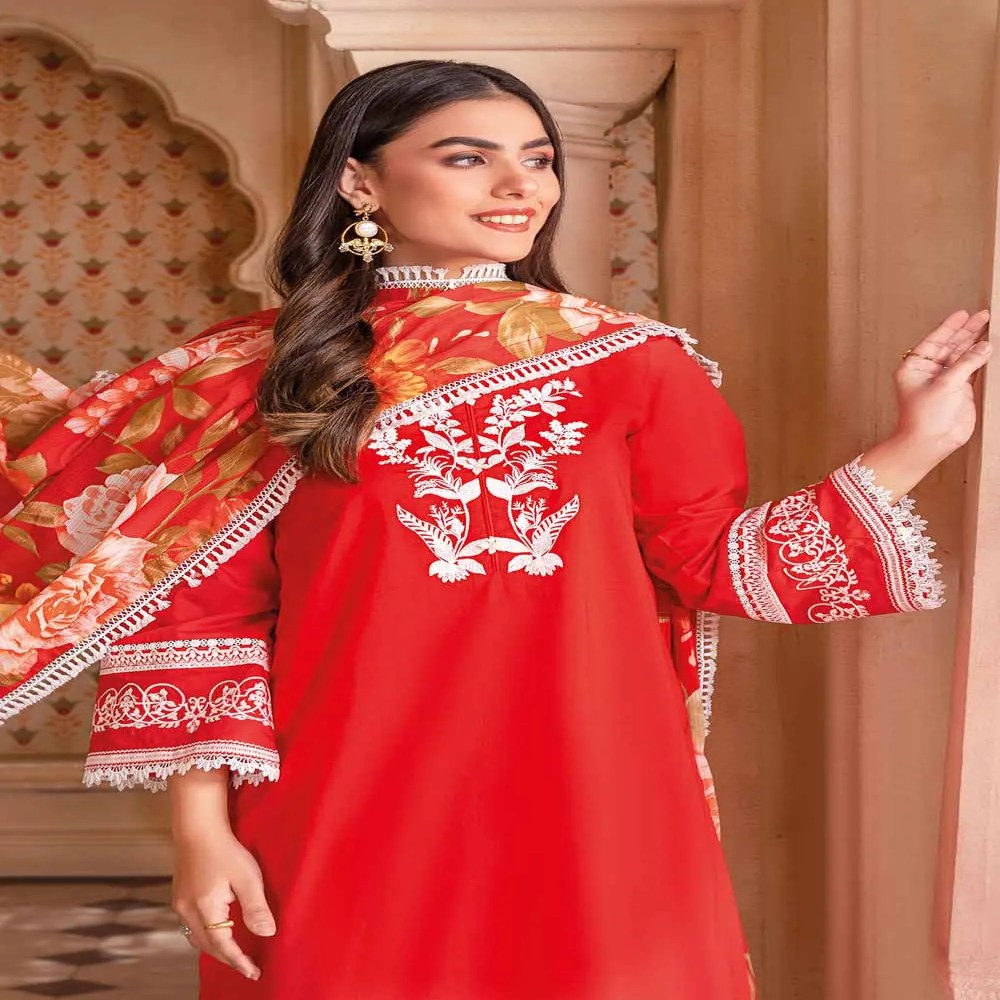 Gul Ahmed - Embroidered Lawn Suit with Denting Lawn Dupatta – Shop Poshak