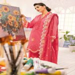 3PC Embroidered Lawn Unstitched Lacquer Printed Suit With Embroidered Denting Lawn Dupatta DN-32010 by Gul Ahmed Embroidered Lawn