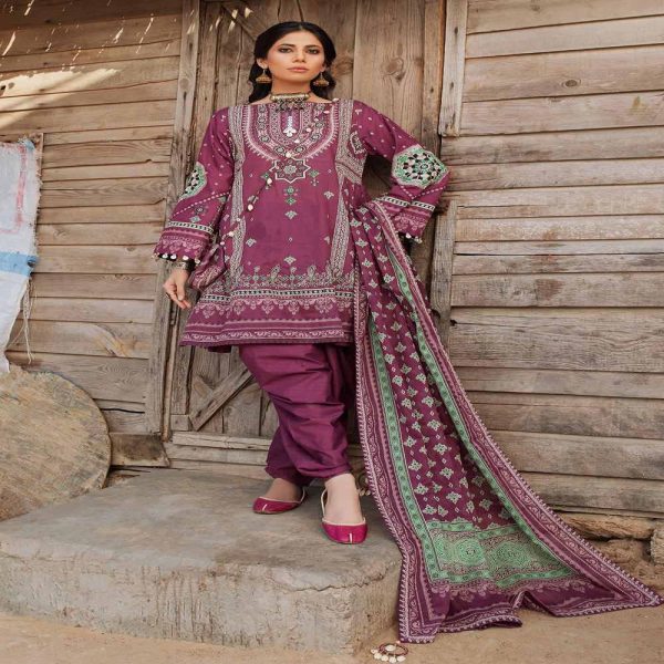 3PC Embroidered Lawn Unstitched Printed Suit With Denting Lawn Dupatta DN-32072 B by Gul Ahmed Embroidered Lawn